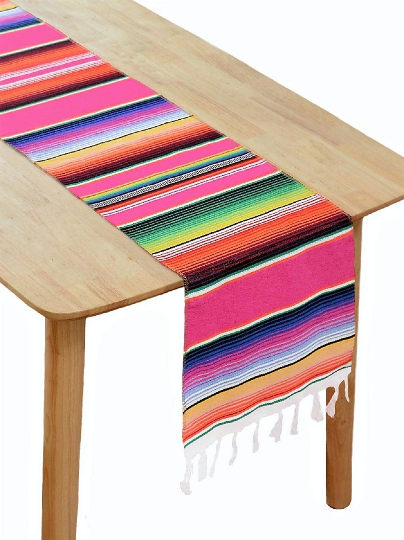 BOXAN Mexican Serape Table Runner for Mexican Party Wedding Decorations Outdoor Picnics Dining Table, Fringe Cotton Blanket Fiesta Table Runners, 14 x 84 Inch - Image 1